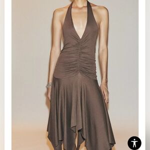 Zara Asymmetrical Brown Halter Dress -New With Tag